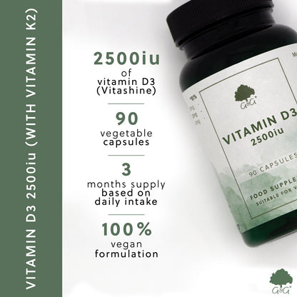 Vitamin D3 2500IU (with Vitamin K2) - 90 Vegan Capsules