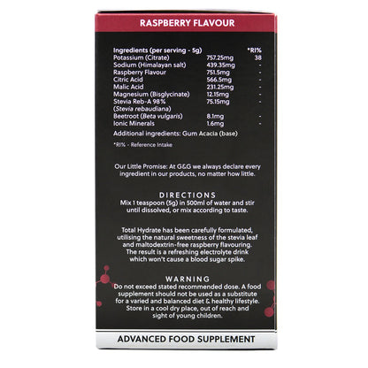 Total Hydrate Raspberry - Electrolyte Drink Mix - 150g Powder